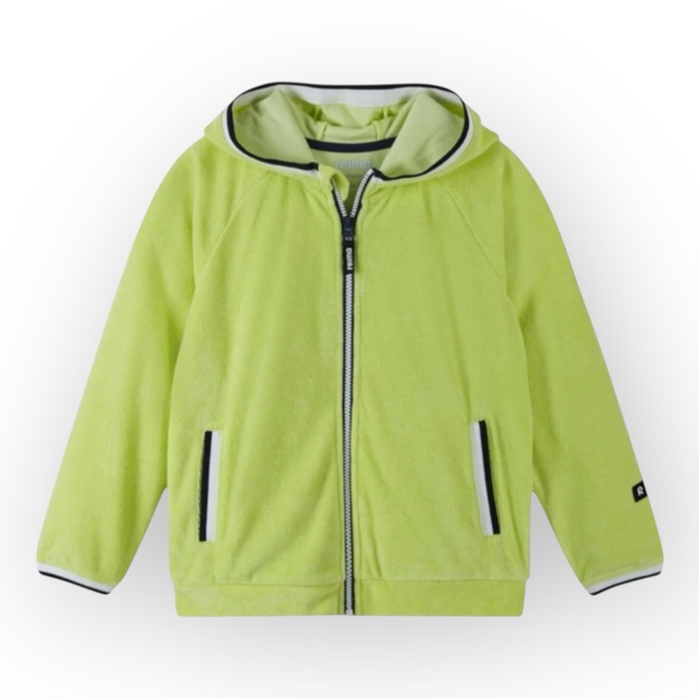 Reima Keitaalla Full Zip Hoodie in Citrus Green Terryclothโ Unisex Kids SZ 8 NWT